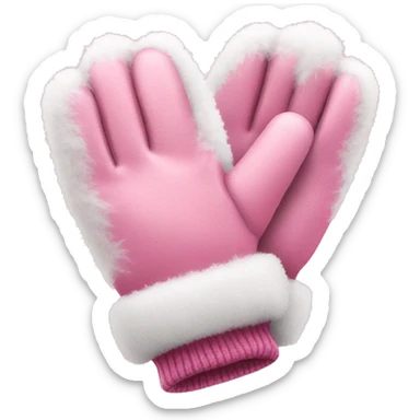 Pink winter gloves that have white fuzzy trim sticker