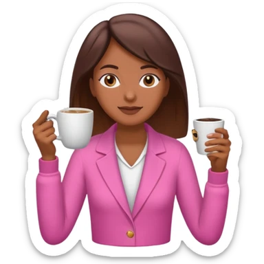 Mulher morena tomando café  com roupa rosa esfriando o café  sticker