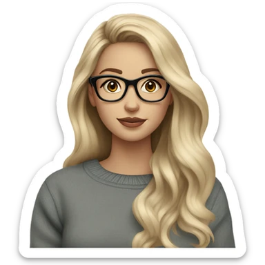 Blonde balayage long hair women blue eyes  beige sweater wearing black glasses  sticker