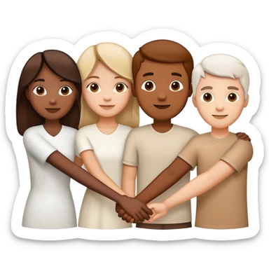 Three diverse people of different races holding hands in unity and harmony, symbol of integration sticker