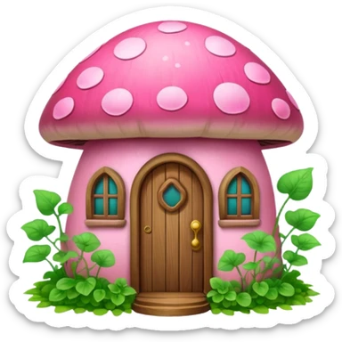 Pink little mushroom house covered in vines sticker