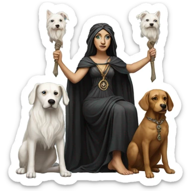 Hekate from Greek mythology with her two dogs sticker
