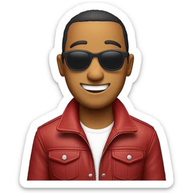 Chico pelo blanco chaqueta roja con lentes riendo. sticker