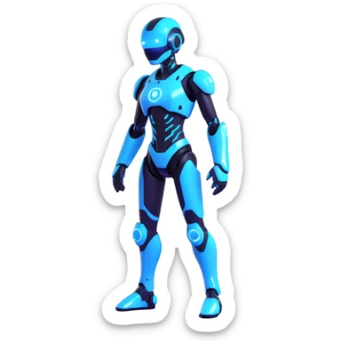 ice-themed AI character, futuristic, glowing blue, digital elements sticker
