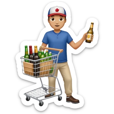 man with a shopping cart full of beers and wines full body sticker