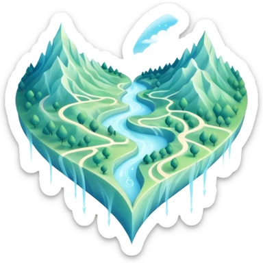 Dreamlike folded map with ethereal mist and shimmering heart pathways that glow with magical energy sticker