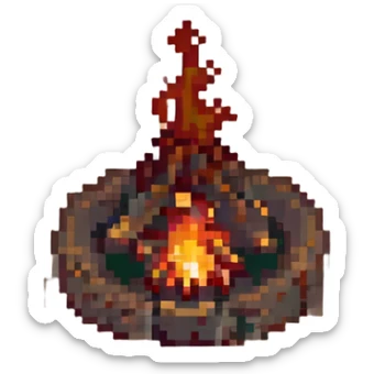 pixel art campfire, retro style, warm muted colors, subtle grain, nostalgic aesthetic sticker