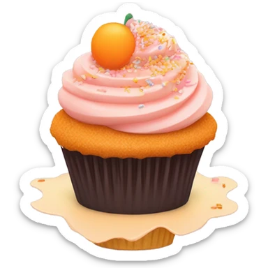 cupcake with light pink frosting and light orange cupcake holder and peach sprinkles and orange sugar sprinkles sticker