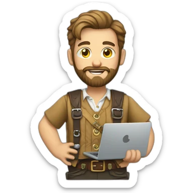 bearded man with lederhosen and laptop sticker