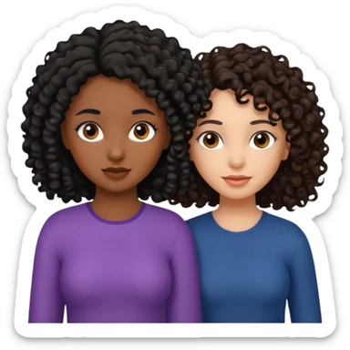 2 girl best friends. One who is African american with black hair and dark brown eyes. one who is white with curly dark brown hair and dark brown eyes. sticker