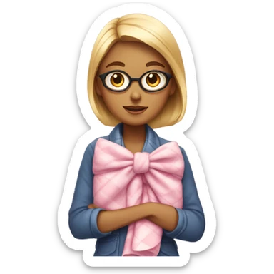A preppy woman with a pink bow with a blanket on her lap  sticker