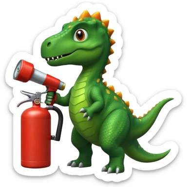 Dinosaur with a fire extintor sticker