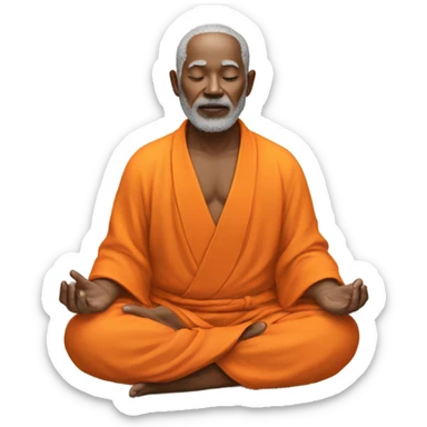 an old yogi with a peaceful and meditative expression. The character should be wearing an orange robe, symbolizing traditional yogic attire. The yogi can be sitting in a lotus position sticker