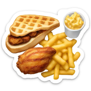 A Chick-fil-A meal with grilled chicken, mac & cheese, and waffle fries sticker