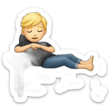 Boy with blond Hair sleeping on a Gray couch with a black blanket sticker