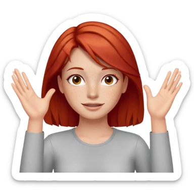 Not guilty hands up smirk girl red hair sticker