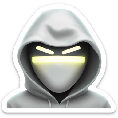 hooded masked man with a laptop and bright glowing white eyes  sticker