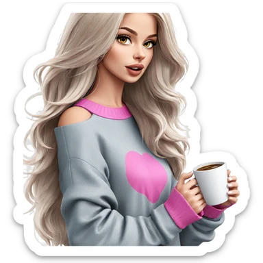 girl with coffee mug sticker