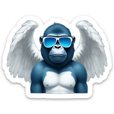 cyan gorilla with white angel wings and navy blue chromatic sunglasses sticker