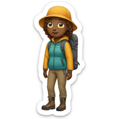 Young adult wears large hiking clothes sticker