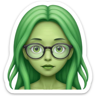long-haired female alien with glasses, green skin sticker