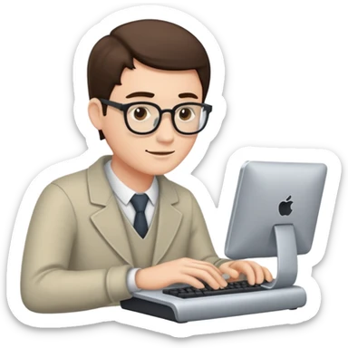 Guy typing on a computer sticker