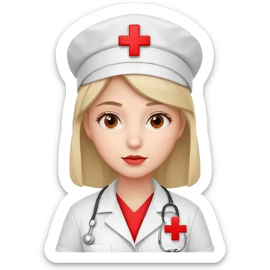 young woman nurse, red cross hat sticker
