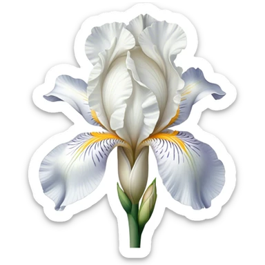 single Pure White Iris, straight stem sticker