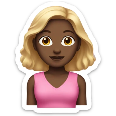 darkskin girl with blonde long hair with pink v neck top sticker