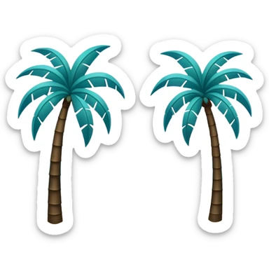 dark green palm trees, white sand, a little azure water around the sand, minimalism, iOS emoji style, no background, no smileys or faces sticker