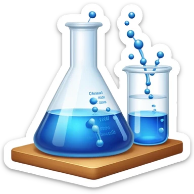 An icon featuring a chemical flask, bubbling with liquid, and an atomic structure, symbolizing chemistry. The design includes molecules, a periodic table, and laboratory equipment, representing the study of chemical reactions and elements. Transparent background highlights scientific research. sticker