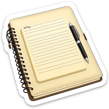 daily planner agenda cream leather with open page and pen with stickynotes sticker