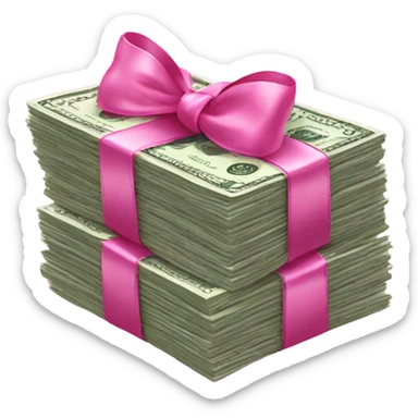 create a stack of money with glitter and a pink bow wrapped around it  sticker