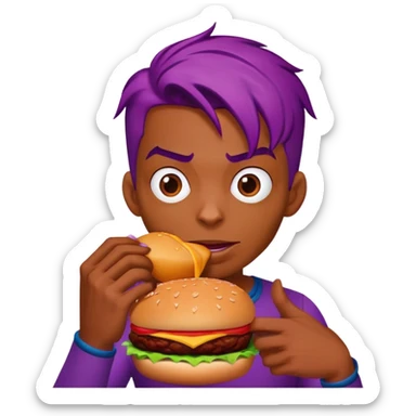 spider man eating burger puple hair sticker
