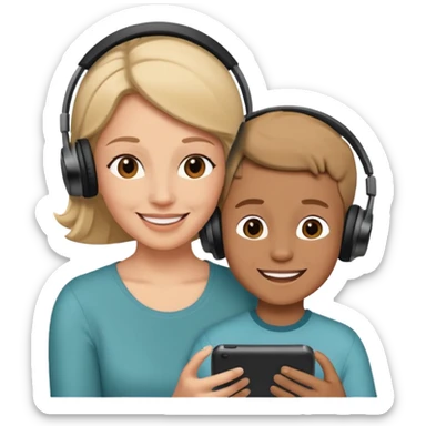 Mom and son listening to music sticker