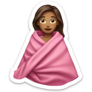 Brunette girl folded in pink blanket sticker