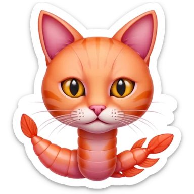 shrimp with a cat head, pink shrimp body with orange cat face sticker