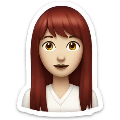 Woman  that has white skin and Long Dark red hair and fringe bangs sticker