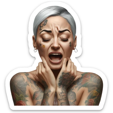 Hyper Realistic Beautiful tattooed woman crying and reaching her arms out sticker