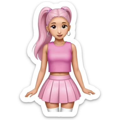 Ariana grande wearing a pink croc top and a short white skirt  sticker