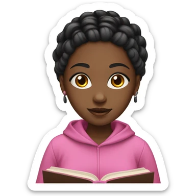 black girl with black braids with pink at the front reading book sticker
