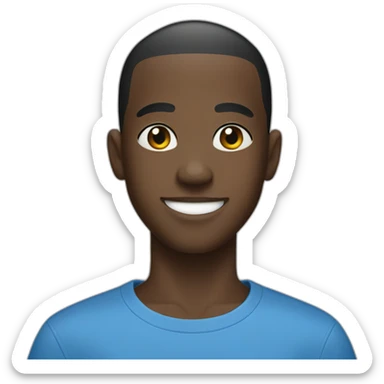 black kid wearing blue shirt smiling with black buzz cut, no confetti sticker