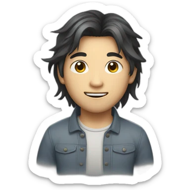 a asian fair boy with messy long hair sticker