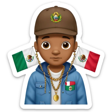Crea un emogi de stich estilo reguetonero con una gorra con el nombre de Liam y la bandera de México en el pecho y lucho Blin blin sticker