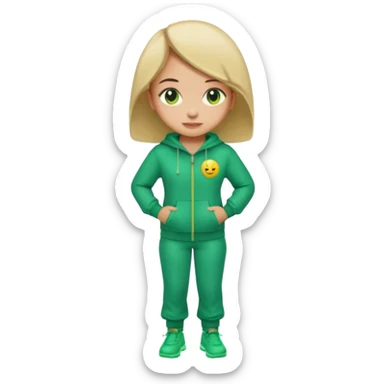 ​"A mosaic portrait of a girl in a green tracksuit, made of tiny emojis, digital art style, pixelated emoji textures, vibrant colors, creative composition." sticker