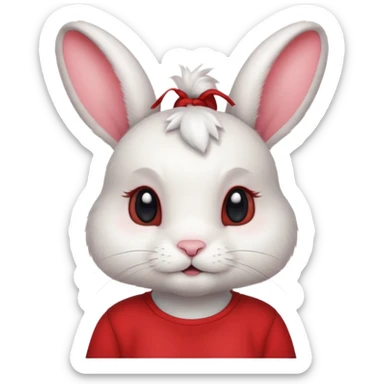 white large bunny, pet lover, red shirt, pony tail. sticker