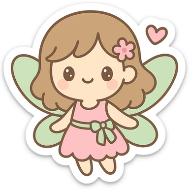 fairycore girl with brown, light pink, and green fairy clothes and wings, light brown hair, whimsical and magical vibe sticker