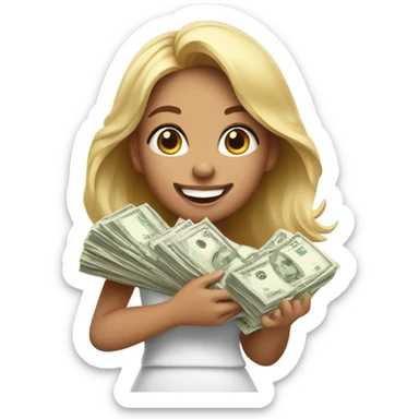 Cute girl with lots on money sticker