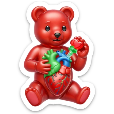Gummy bear holding gummy anatomically correct human heart  sticker