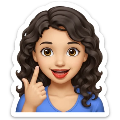 a light skin girl w black slight brown really tall wavy hair biting one fingering and smiling (in a flirty way) with big brown pretty eyes , make sure shes biting the finger, and the hair is wavy not curly sticker